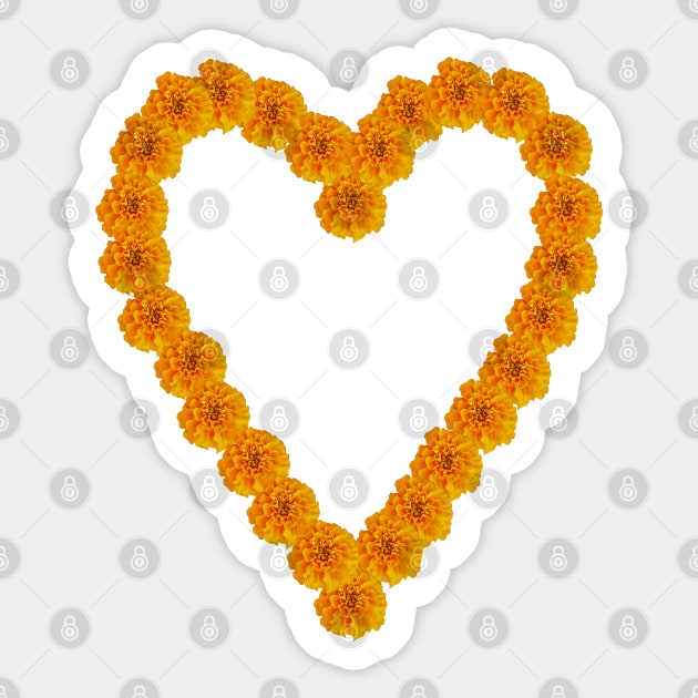 Orange Marigold Flowers Heart Sticker by ellenhenryart